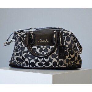 Coach Ashley Black Signature C Patent Leather Satchel F15443 Convertible Bag